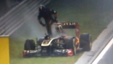 Video: Nick Heidfeld’s lucky escape from blazing F1 car
