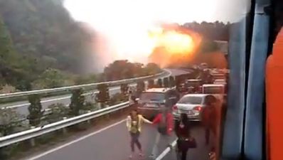 Video: Natural gas tanker explodes on motorway