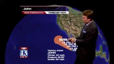 Weatherman stands in the wrong place at the wrong time