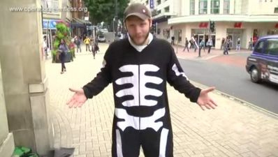 Cop shows how easy it is to steal a bike, while wearing a skeleton suit