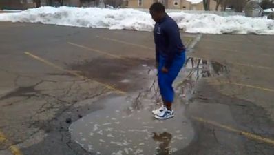 Video: Bloke jumps into a puddle… It’s not a puddle