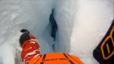Video: Watch as a guy barely avoids a deadly crevasse