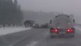 Video: Icy Russian road causes multi car pile up