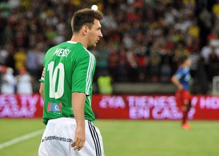 Messi took just five minutes to open the scoring in 15 goal charity game last night