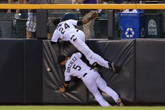 Video: Two baseball players chase high ball, crash into each other in comical fashion