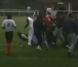 Video: Pepper spray, pick-axes and baseball bats wielded in mass brawl at French amateur game