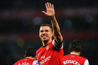 Lukas Podolski getting a big hug from Rihanna, the lucky fecker