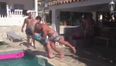 Video: Leicester player goes for big poolside tackle on stag do