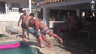 Video: Leicester player goes for big poolside tackle on stag do