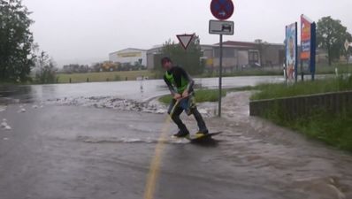 Video: Wakeboarder uses flooded ditch to his advantage