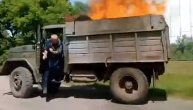 Video: Russian driver feels the heat after fiery blunder