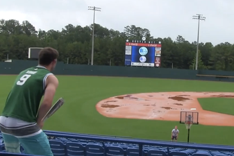 Video: Check out this epic Frisbee/baseball bat/basketball hoop trick shot