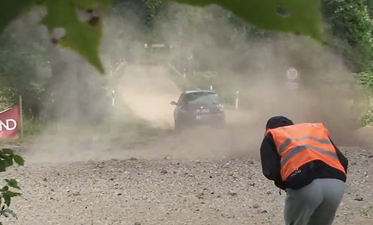 Video: Rally spectator gets hit in crotch by flying debris