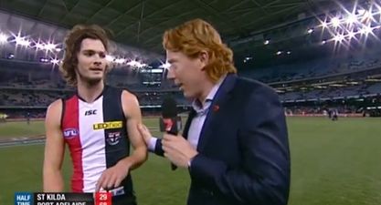 Video: AFL player a little groggy during interview after monster on-field hit