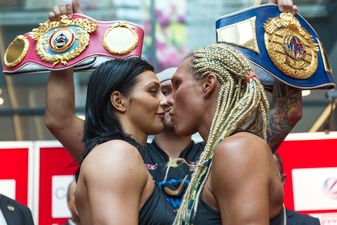 Picture: Two female boxers go from intense stare down to kissing