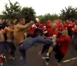 Video: Mental footage of a punch-up between two gangs of football hooligans in Denmark