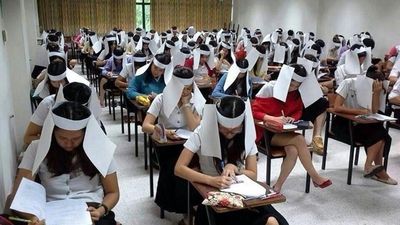 Pic: Thai university uses ridiculous looking ‘anti-cheating hats’ in exam