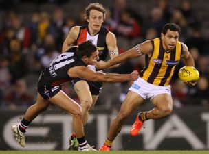 Pic: What can happen when you’re on the receiving end of a big Aussie Rules mark