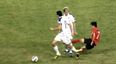 Video: Ridiculous red card as player lunges in only to miss his target and hit another player