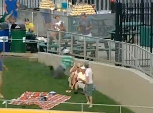 Video: Great catch from a basball fan in the crowd, apart from the bit where he slams his face into a wall