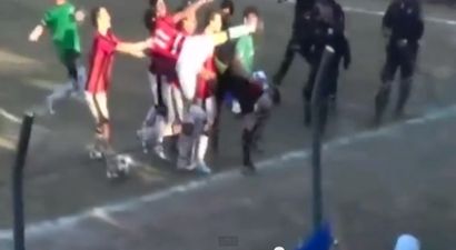 Video: Red carded player shows his frustration by kicking referee in the face