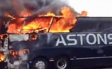 Video and pics: The Worcester Warriors’ team bus went up in flames on the way to a game today