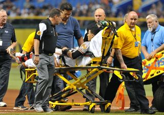 Video: Baseball player carted off field after suffering horrific knee injury