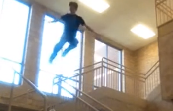 Video: Kid breaks a leg while trying to Parkour in school