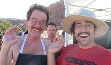 Bombing Bad – Jesse Pinkman brilliantly photobombs Walter White on the set of Breaking Bad
