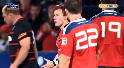 Video: Munster’s Cathal Sheridan kicks the ball out of play to end the game…with two minutes still on the clock