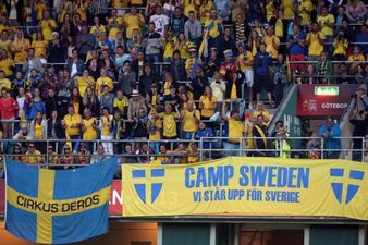 Pic: Swedish fans have (ever so slightly) taken over the big Dublin GAA flag on Ha’penny Bridge