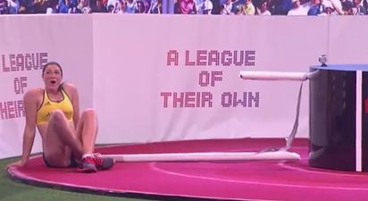 Video: Aussie hurdler Michelle Jenneke takes a tumble during A League of Their Own