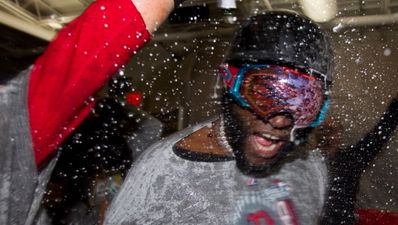 Pic: World Series MVP David Ortiz celebrates with the biggest bottle of champagne ever