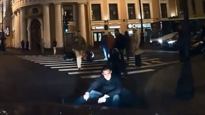 Video: Motorcyclist hit by pedestrian in Russia