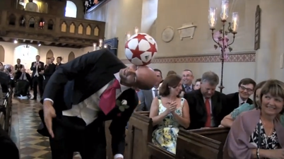 Video: Groom upstages bride with epic ‘aisle freestyle’ football skills