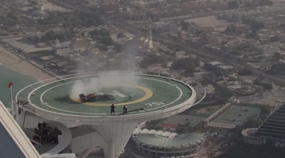 Video: David Coulthard performs doughnuts on top of the Burj Al Arab hotel
