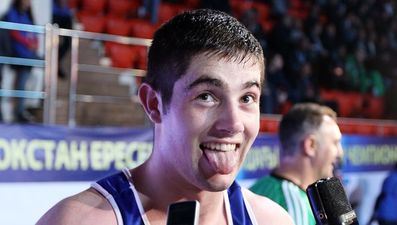 Pic: Joe Ward opened up a fair wound on his Russian opponent’s head today