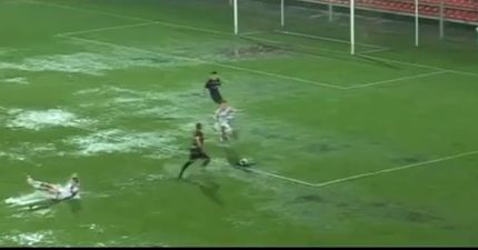 Video: Despite the water-logged pitch, this match in Lithuania somehow got the go-ahead