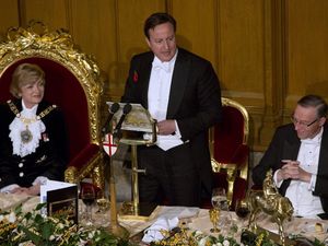 Picture: David Cameron calls for austerity while standing next to golden throne