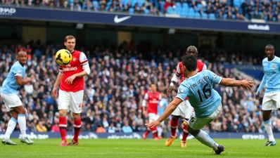 Video: Cracking Sergio Aguero volley opens scoring for Manchester City against Arsenal