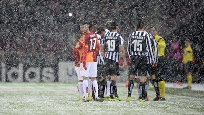 Pics: How a Champions League game went from clear to snowed off in eight minutes