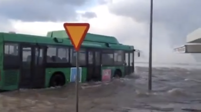 Video: Swedish bus driver takes on a flood… and wins