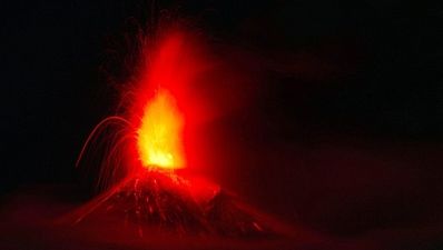 Pic: Spectacular shot as Russian volcano fires lava a kilometre into the air