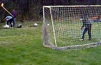 Video: Slovenian team fire footballs from canons on goal for goalkeeping practise