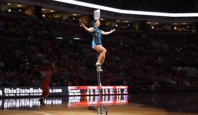 Video: We’re bowled over by this acrobat’s incredible half time show