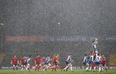 Hail, hail. Cracking snap of Munster duo battling the conditions in Thomond last night