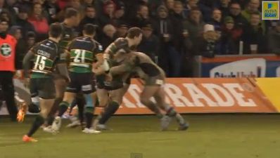Video: George North gets levelled by ferocious Joe Marler tackle
