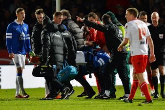 Pic: Everton’s Bryan Oviedo suffers horror injury against Stevenage (Warning: Graphic content)