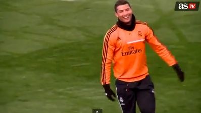 Video: Cristiano Ronaldo pulls some sweet skills in training, celebrates wildly