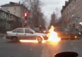 Video: Dash-cam captures the moment a car spontaneously combusts on Ukrainian road